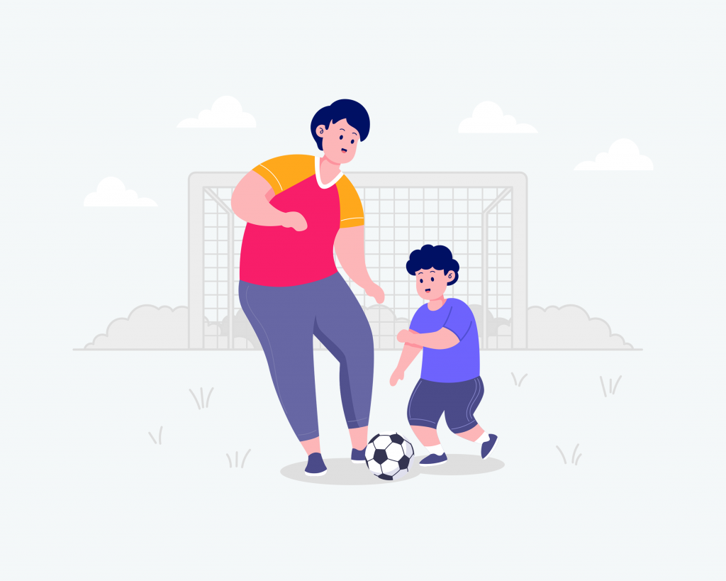 Family playing football illustration
